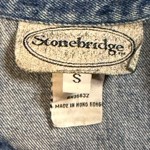 VTG Y2K Metal Studded Bedazzled Rhinestone Crop Blue Denim Jean Vest Size Small - Picture 4 of 11